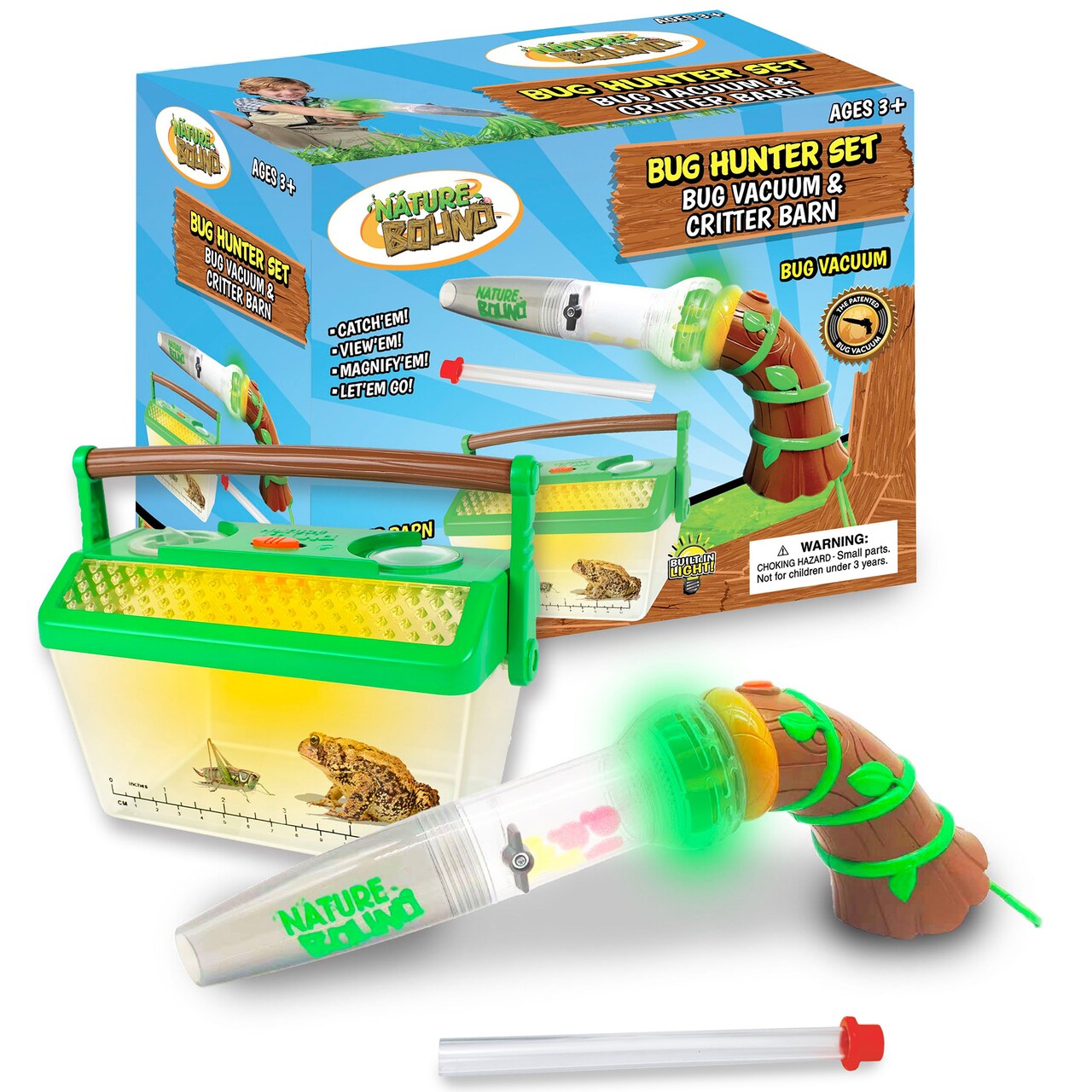 Nature Bound: Bug Hunter Bundle Set - Insect Vacuum & Critter Barn - Updated Style, LED Light-Up Habitat, Catch-View-Magnify, Exploration Toy, Kids 3+